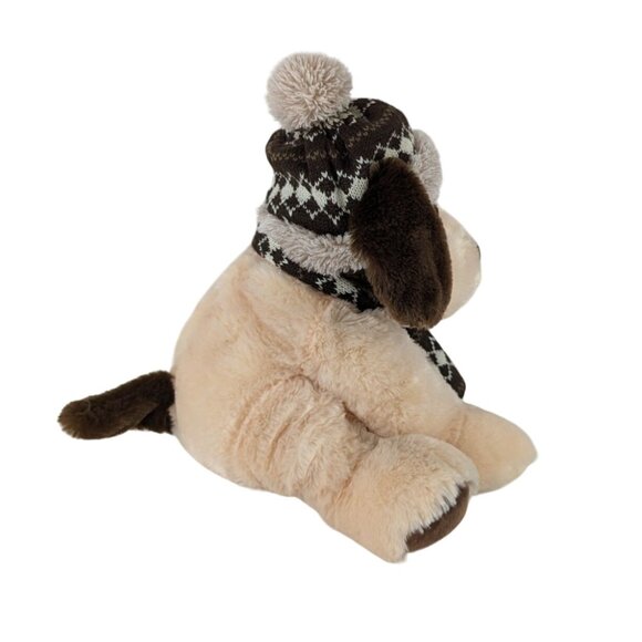HugFun Puppy Dog Plush 11" Tan & Brown Stuffed Animal Toy Knit Cap Scarf - Picture 3 of 7